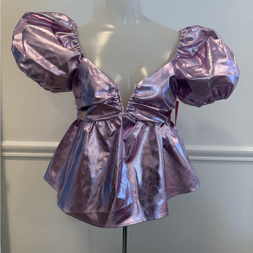 NWT Buddy Love Shimmering Lavender Puff Sleeve Blouse